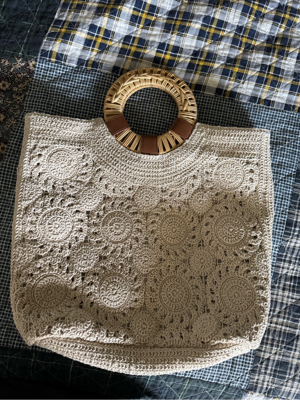 NWOT Macramé Talbots Beachy Tropical Boho Tote Bag with Woven Handles